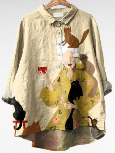 Damen Polka Dots Langarm Bluse Frühling/Herbst Print Schalkragen Täglich Retro Oberteile