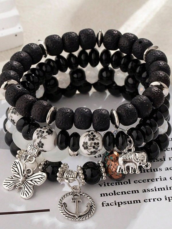 Bohemien Anker Elefant Schmetterling mehrschichtig Perlen Elastisch Armband