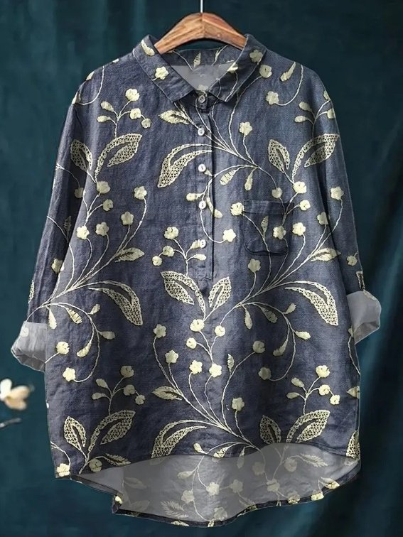 Damen Polka Dots Langarm Bluse Frühling/Herbst Print Schalkragen Täglich Retro Oberteile