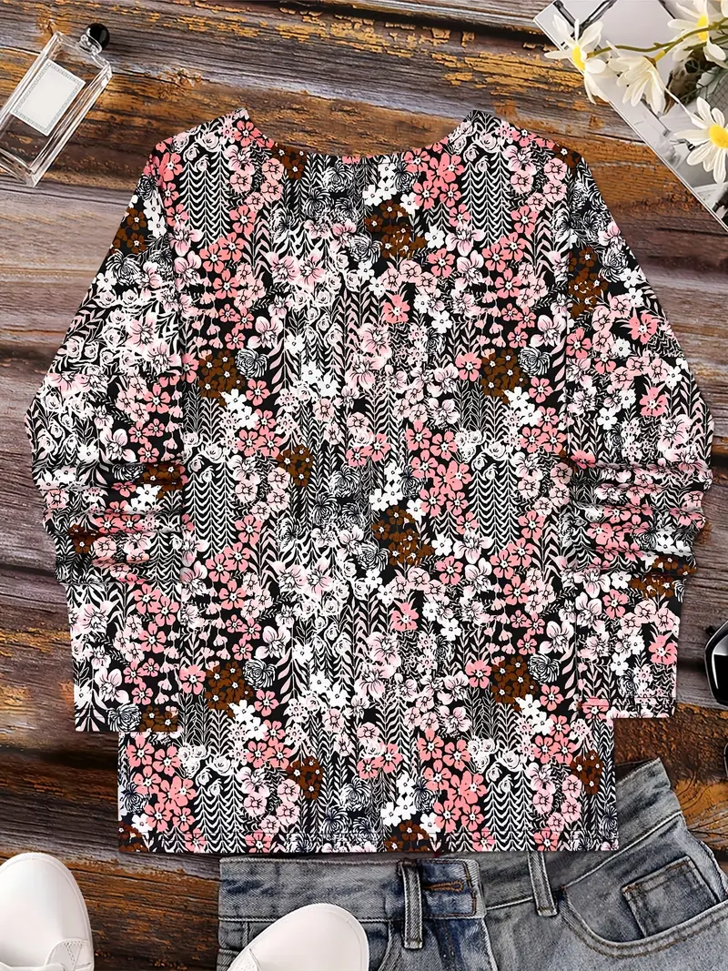 Damen Geblümt Langarm T-Shirts T-Shirt Rundhals Print Lässig Frühling/Herbst T-Shirt mit Grafik Oberteile