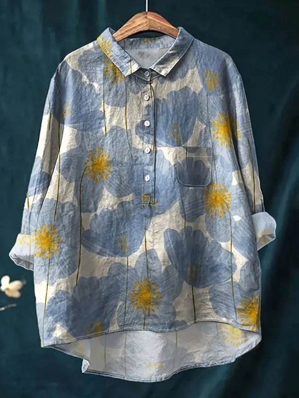 Damen Polka Dots Langarm Bluse Frühling/Herbst Print Schalkragen Täglich Retro Oberteile