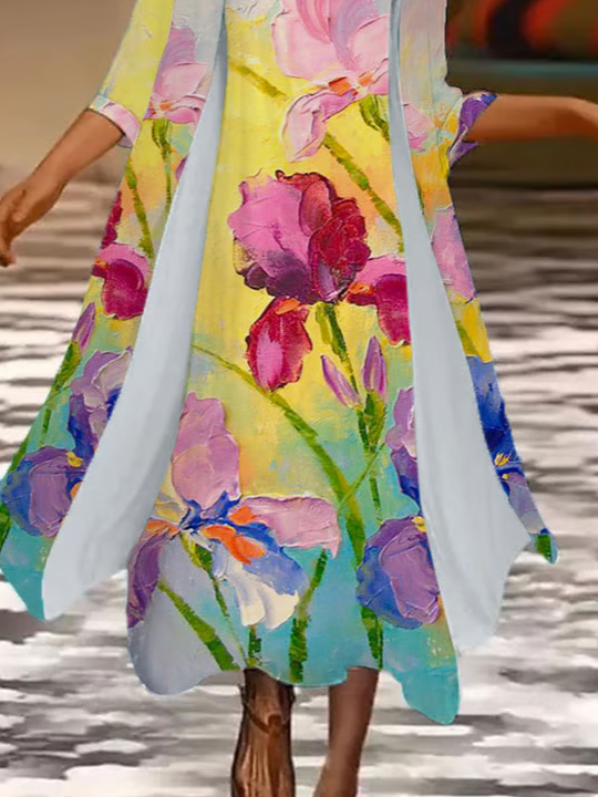 Damen Geblümt Print Zweiteiliges Set Täglich Dreiviertelärmel Lässig Frühling/Herbst Mantel mit Rock Matching Set