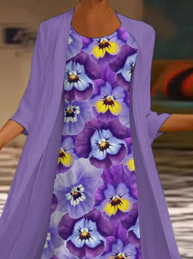 Damen Geblümt Print Zweiteiliges Set Täglich Dreiviertelärmel Lässig Frühling/Herbst Mantel mit Rock Matching Set