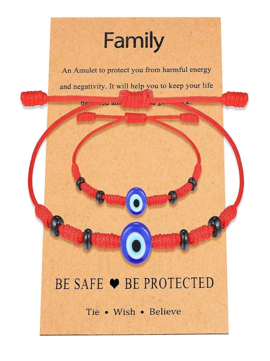 Teuflisch Ösen Rot Geflochten Armband Familie Schwarz Abstandshalter Korn Eltern-Kind Armband Teuflisch Ösen Geflochten Armband Set