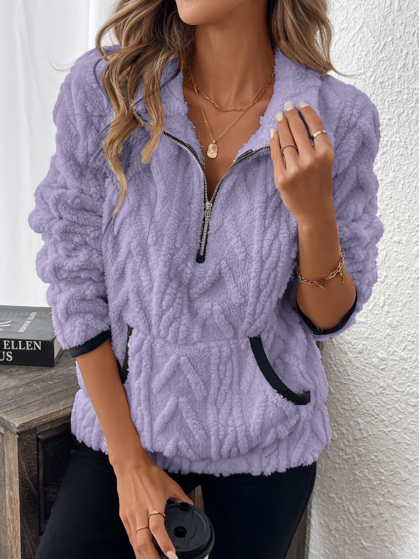 Damen Unifarben V-Ausschnitt Lässig Frühling/Herbst Langarm Sweatshirt