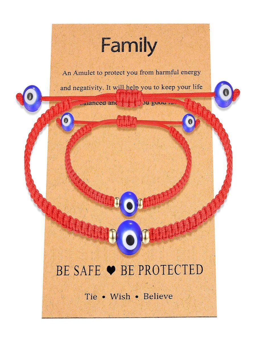 Teuflisch Ösen Rot Geflochten Armband Familie Schwarz Abstandshalter Korn Eltern-Kind Armband Teuflisch Ösen Geflochten Armband Set