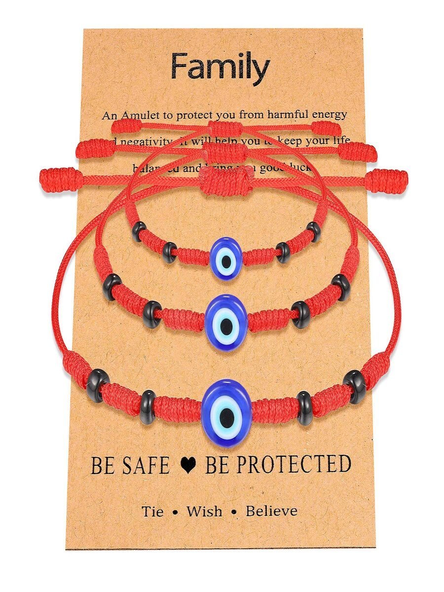 Teuflisch Ösen Rot Geflochten Armband Familie Schwarz Abstandshalter Korn Eltern-Kind Armband Teuflisch Ösen Geflochten Armband Set