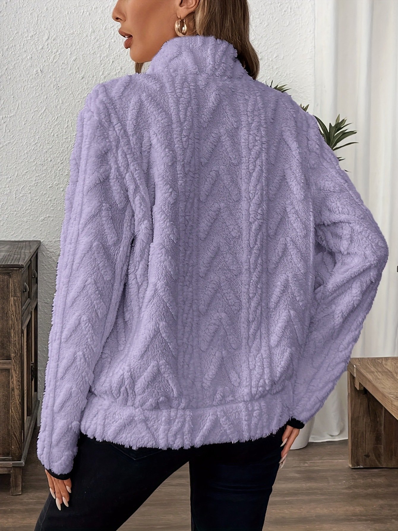 Damen Unifarben V-Ausschnitt Lässig Frühling/Herbst Langarm Sweatshirt