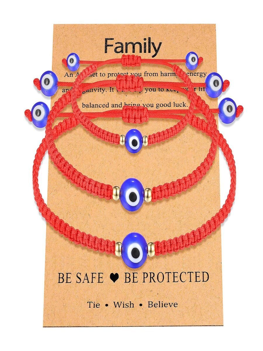 Teuflisch Ösen Rot Geflochten Armband Familie Schwarz Abstandshalter Korn Eltern-Kind Armband Teuflisch Ösen Geflochten Armband Set