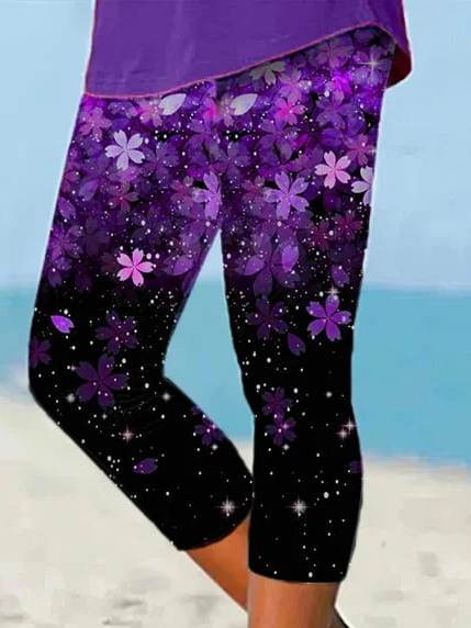 Damen Geblümt Caprihosen Elastische Taille Hose Lässig Sommer Hose