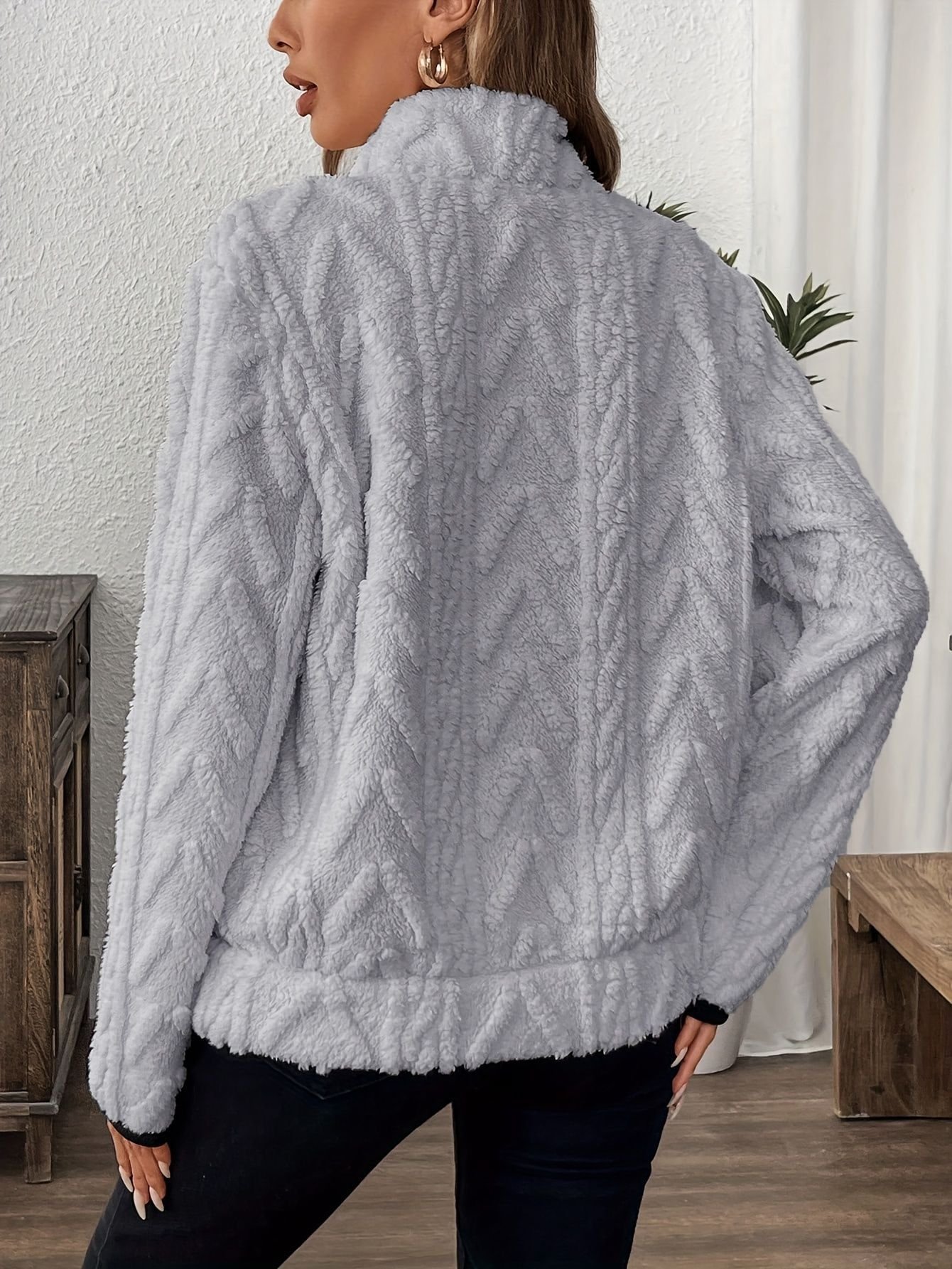 Damen Unifarben V-Ausschnitt Lässig Frühling/Herbst Langarm Sweatshirt
