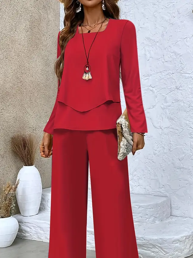 Damen Unifarben Print Zweiteiliges Set Täglich Langarm Lässig Frühling/Herbst Bluse mit Hose Matching Set