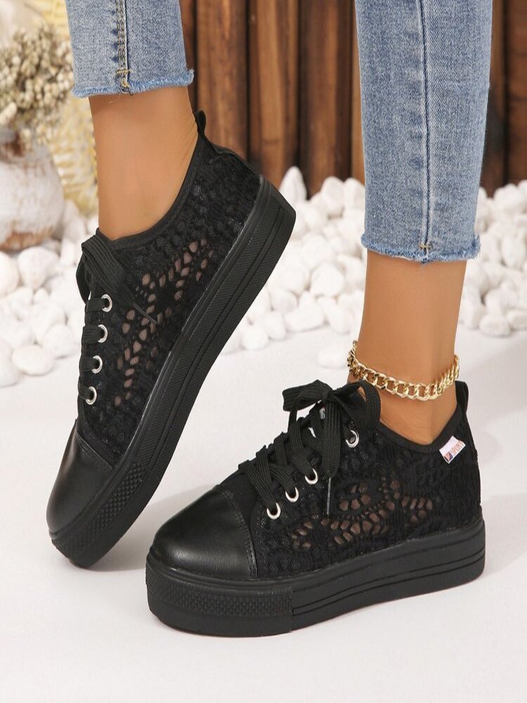 Neu Hohl Mesh Atmungsaktiv Plateau dicke Sohlen Lässig Schuhe