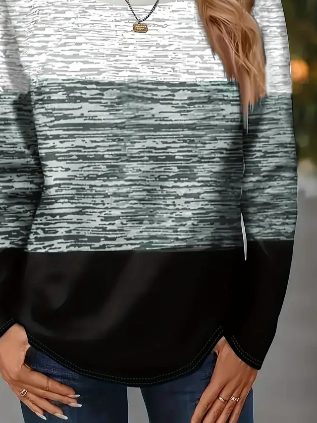 Damen Multifarben Block Langarm T-Shirts T-Shirt Rundhals Print Lässig Frühling/Herbst T-Shirt mit Grafik Oberteile