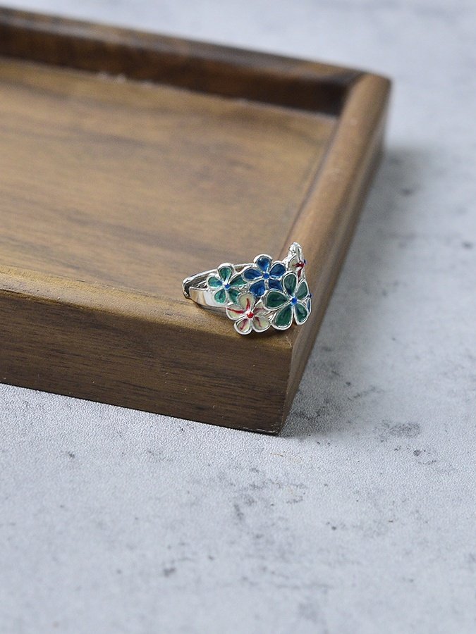 exquisit Öffnen Emaille Kreativ Retro Farbe Blume Ring Ethnisch Stil Klassik Öffnen Verstellbar Ring