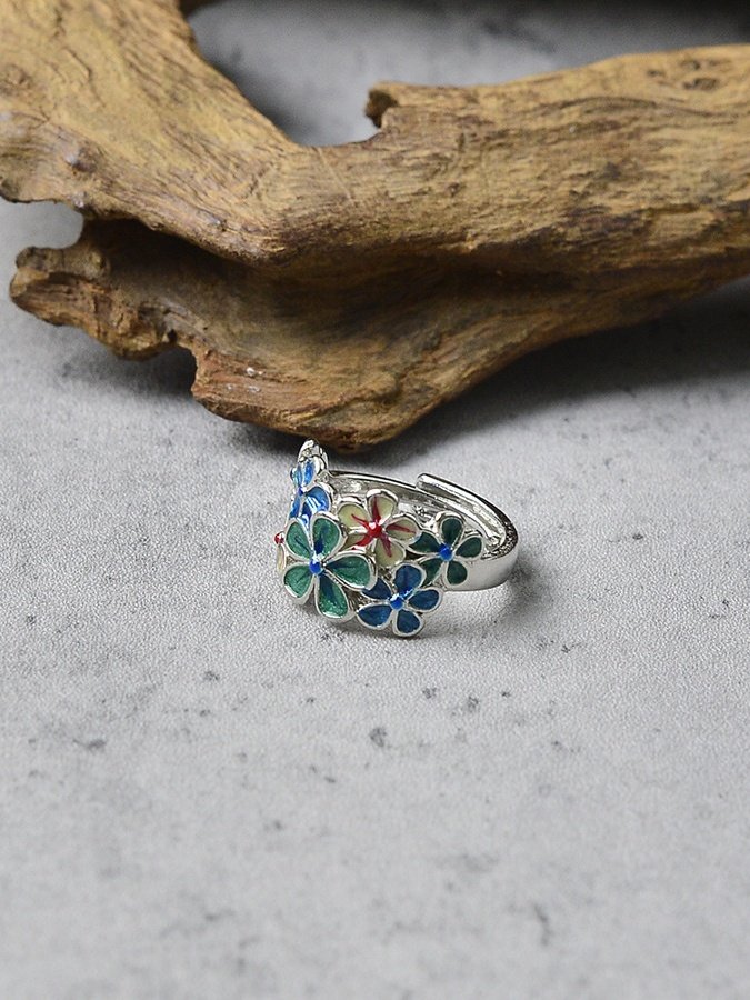 exquisit Öffnen Emaille Kreativ Retro Farbe Blume Ring Ethnisch Stil Klassik Öffnen Verstellbar Ring