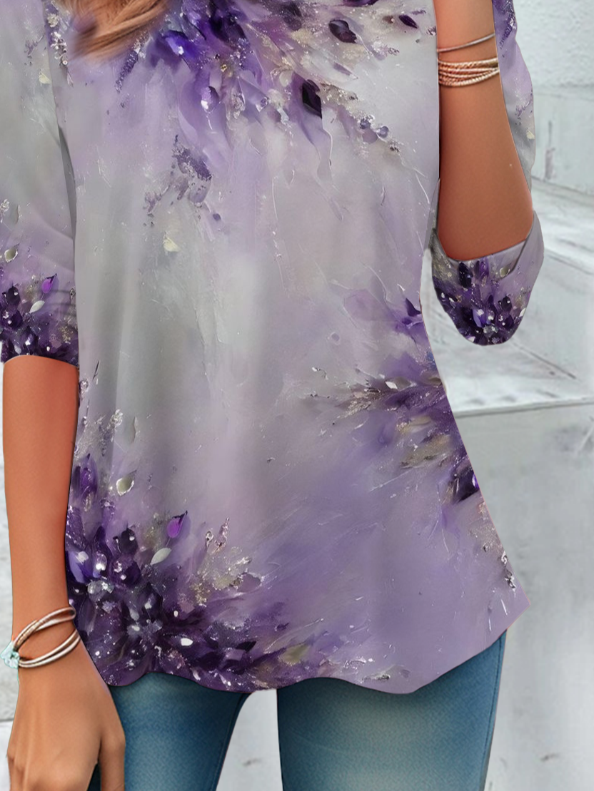 Damen Abstrakt Langarm T-Shirts T-Shirt Rundhals Print Lässig Frühling/Herbst T-Shirt mit Grafik Oberteile