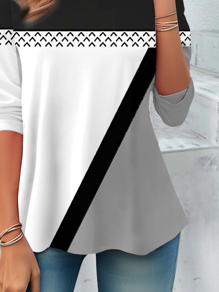 Damen Abstrakt Langarm T-Shirts T-Shirt Rundhals Print Lässig Frühling/Herbst T-Shirt mit Grafik Oberteile