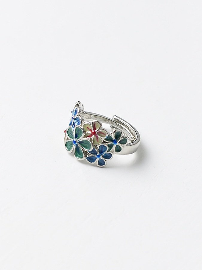 exquisit Öffnen Emaille Kreativ Retro Farbe Blume Ring Ethnisch Stil Klassik Öffnen Verstellbar Ring