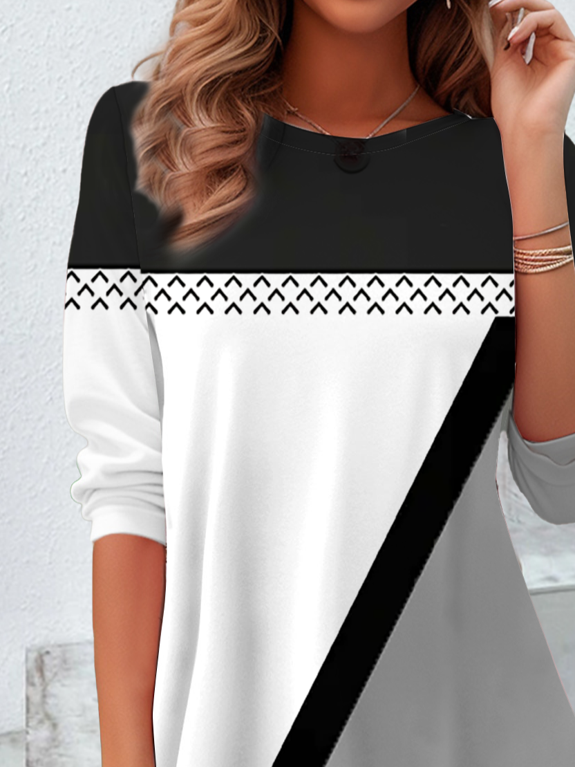 Damen Abstrakt Langarm T-Shirts T-Shirt Rundhals Print Lässig Frühling/Herbst T-Shirt mit Grafik Oberteile