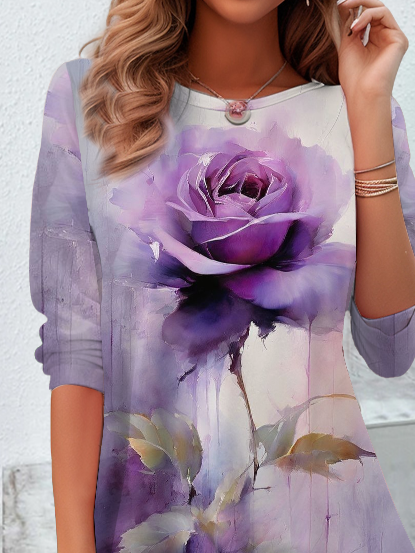 Damen Abstrakt Langarm T-Shirts T-Shirt Rundhals Print Lässig Frühling/Herbst T-Shirt mit Grafik Oberteile