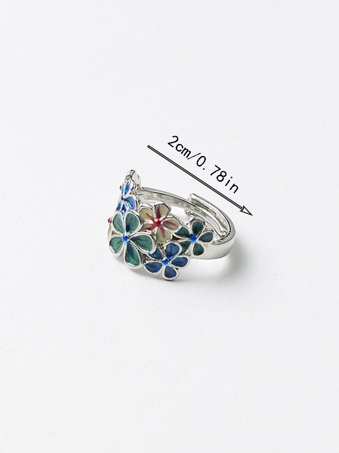 exquisit Öffnen Emaille Kreativ Retro Farbe Blume Ring Ethnisch Stil Klassik Öffnen Verstellbar Ring
