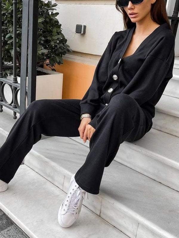 Damen Unifarben Nahtverarbeitung Zweiteiliges Set Täglich Langarm Lässig Frühling/Herbst Bluse mit Hose Matching Set