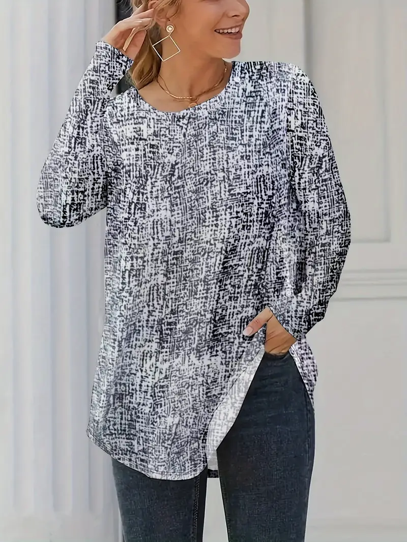 Damen Abstrakt Langarm T-Shirts T-Shirt Rundhals Print Lässig Frühling/Herbst T-Shirt mit Grafik Oberteile