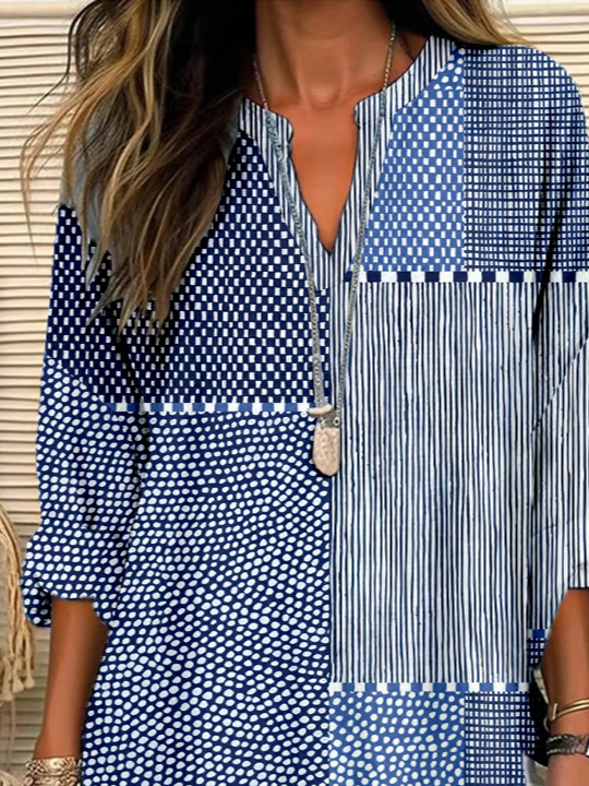 Damen Abstrakt Langarm Bluse Frühling/Herbst Print V-Ausschnitt Täglich Lässig Oberteile