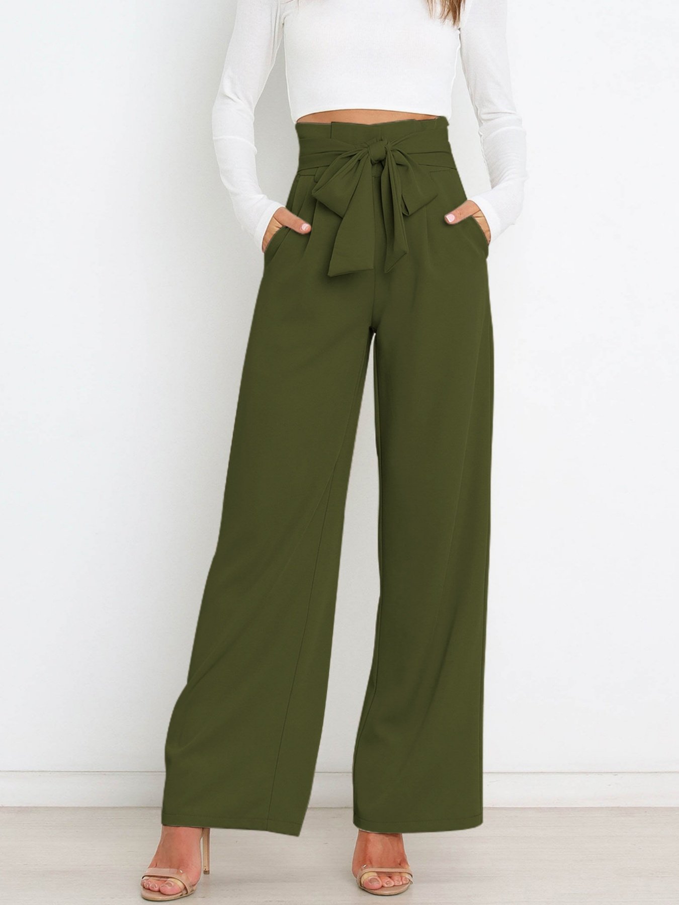 Damen Unifarben Lang Elastische Taille Hose Lässig Frühling/Herbst Hose