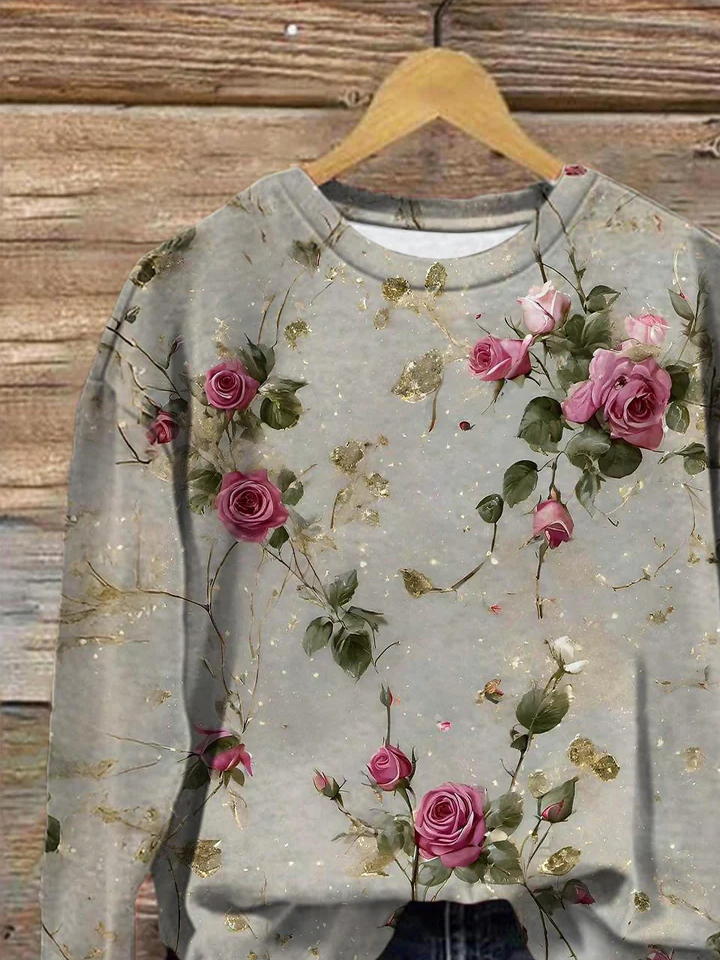 Damen Geblümt Rundhals Print Lässig Frühling/Herbst Langarm Sweatshirt