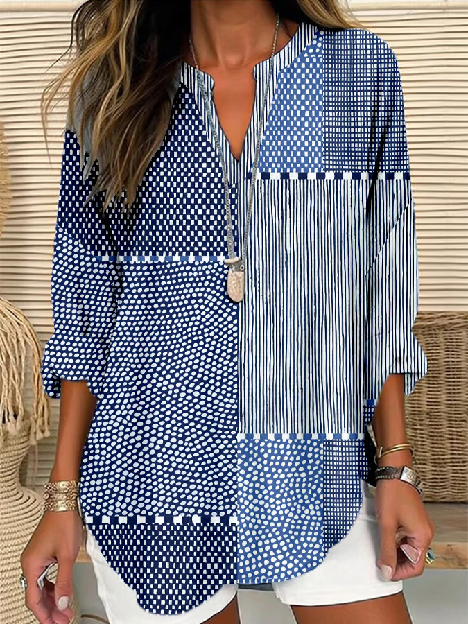 Damen Abstrakt Langarm Bluse Frühling/Herbst Print V-Ausschnitt Täglich Lässig Oberteile