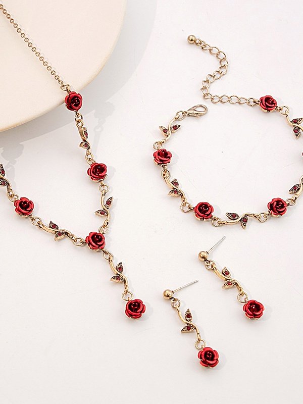 Französisch Retro Blume Schmuck Set romantisch Rosa Armband Nische Vielseitig hochwertig Halskette 3-teilig Set