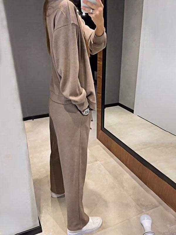 Damen Unifarben Nahtverarbeitung Zweiteiliges Set Täglich Langarm Lässig Frühling/Herbst Bluse mit Hose Matching Set