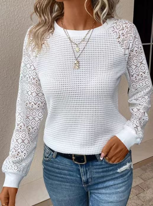 Damen Geometrisch Langarm T-Shirts T-Shirt Rundhals Jacquard Retro Frühling/Herbst Oberteile