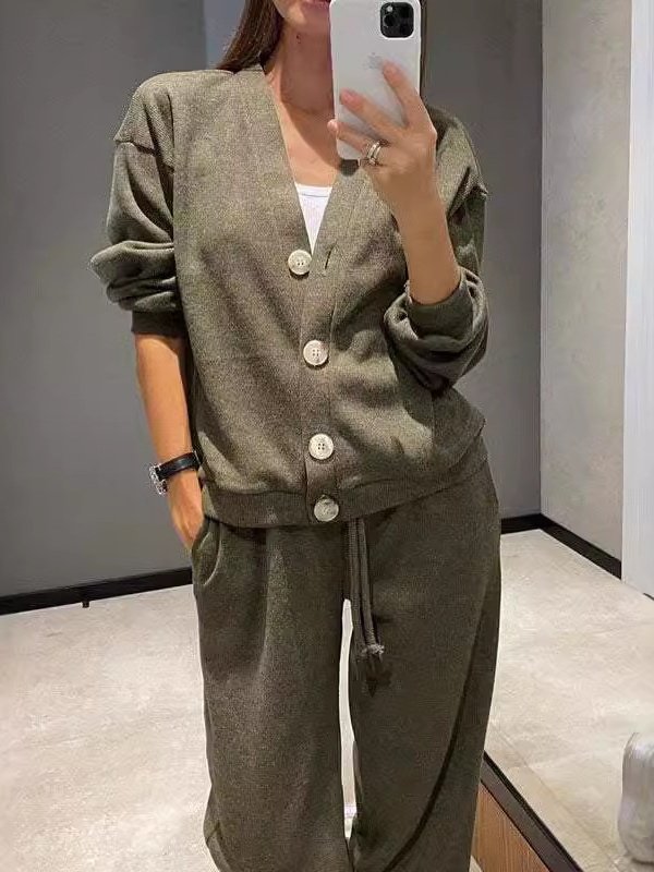 Damen Unifarben Nahtverarbeitung Zweiteiliges Set Täglich Langarm Lässig Frühling/Herbst Bluse mit Hose Matching Set
