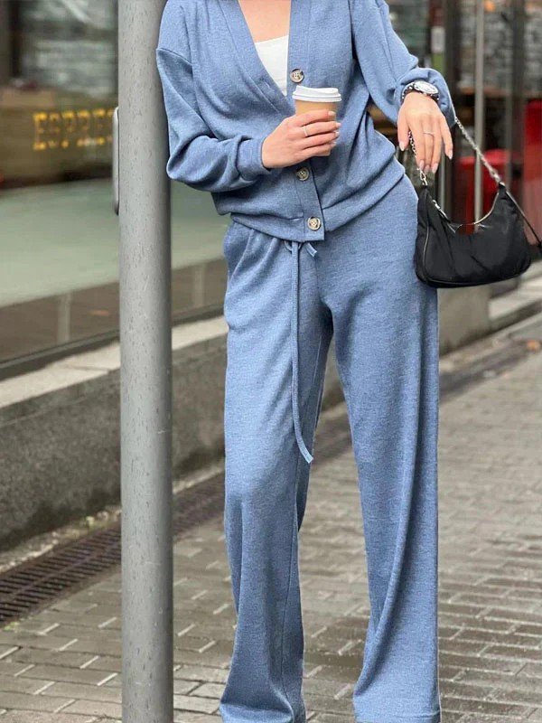 Damen Unifarben Nahtverarbeitung Zweiteiliges Set Täglich Langarm Lässig Frühling/Herbst Bluse mit Hose Matching Set
