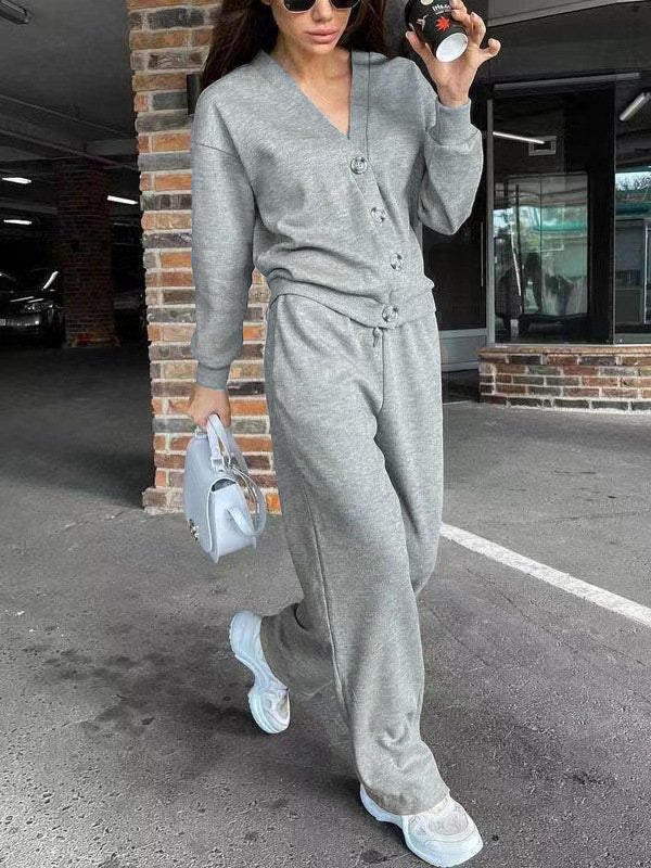 Damen Unifarben Nahtverarbeitung Zweiteiliges Set Täglich Langarm Lässig Frühling/Herbst Bluse mit Hose Matching Set