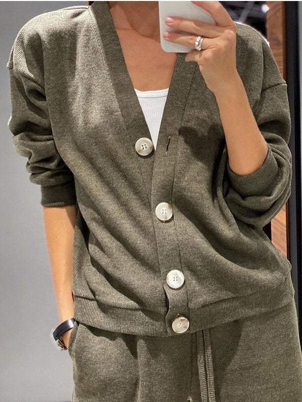Damen Unifarben Nahtverarbeitung Zweiteiliges Set Täglich Langarm Lässig Frühling/Herbst Bluse mit Hose Matching Set