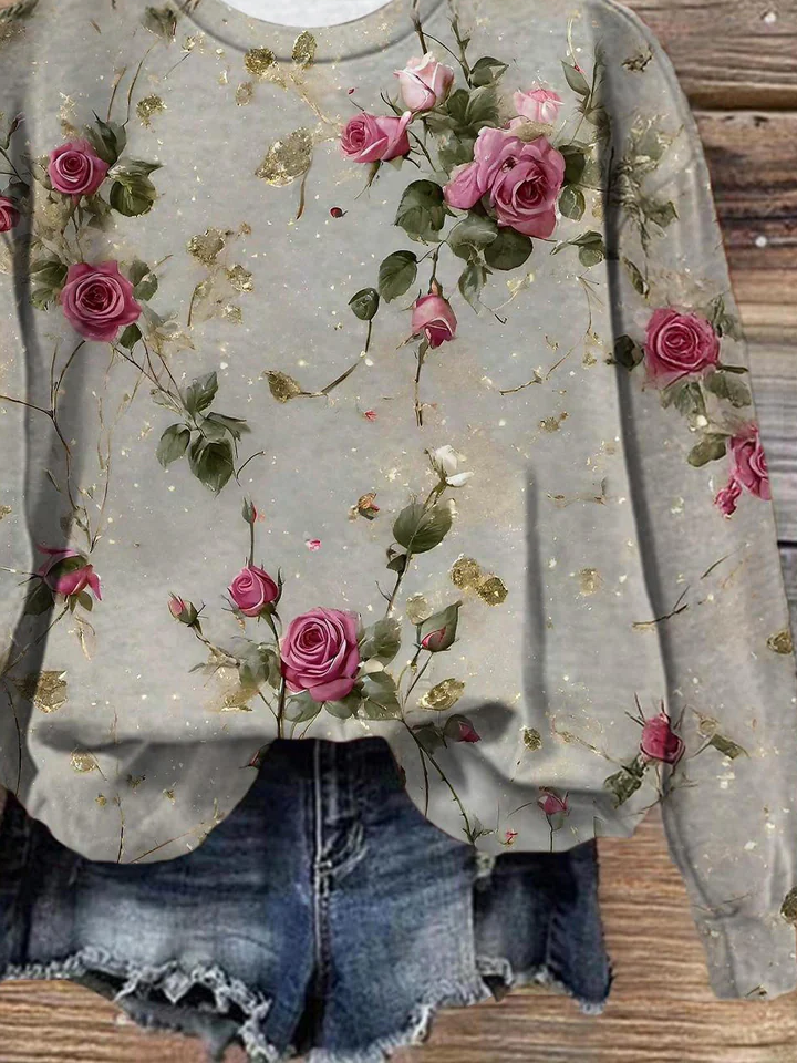 Damen Geblümt Rundhals Print Lässig Frühling/Herbst Langarm Sweatshirt