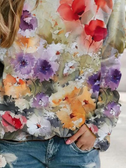 Damen Geblümt Rundhals Print Lässig Frühling/Herbst Langarm Sweatshirt