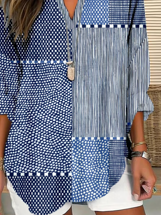 Damen Abstrakt Langarm Bluse Frühling/Herbst Print V-Ausschnitt Täglich Lässig Oberteile