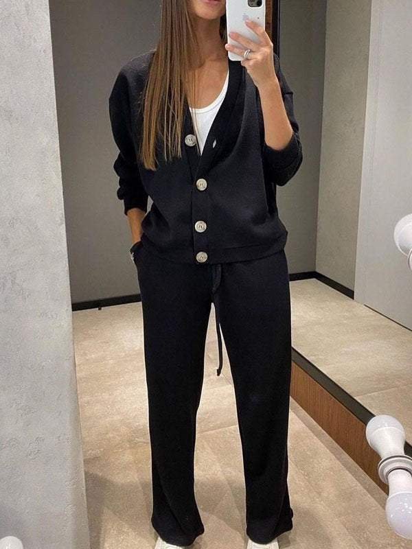 Damen Unifarben Nahtverarbeitung Zweiteiliges Set Täglich Langarm Lässig Frühling/Herbst Bluse mit Hose Matching Set