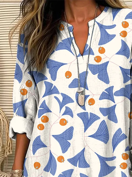 Damen Abstrakt Langarm Bluse Frühling/Herbst Print V-Ausschnitt Täglich Lässig Oberteile