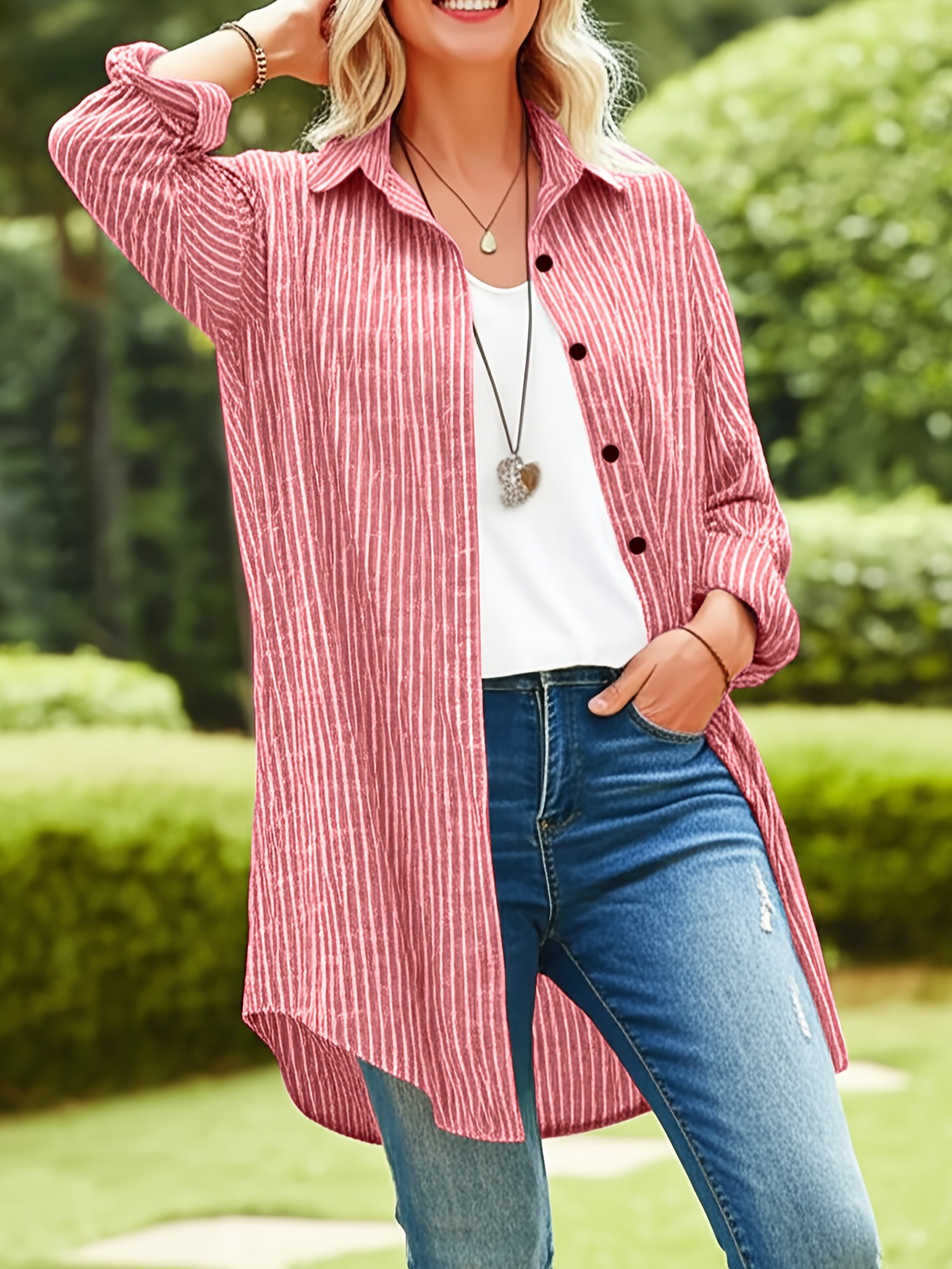 Damen Gestreift Langarm Bluse Frühling/Herbst Print Stehkragen Täglich Lässig Oberteile