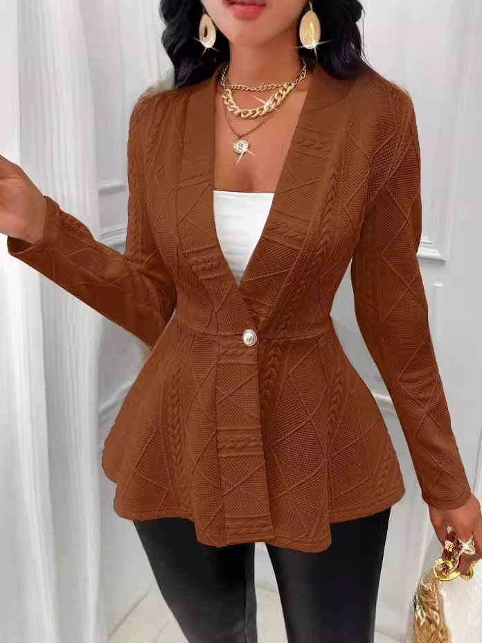 Damen Frühling/Herbst Oberbekleidung Retro Jacquard Geometrisch Langarm Halb offener Kragen Jacke