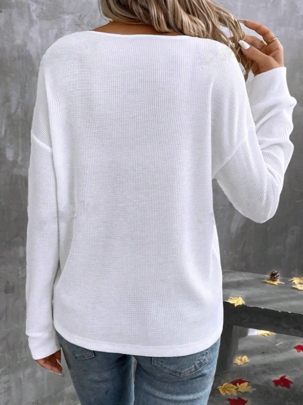 Damen Unifarben Langarm T-Shirts T-Shirt V-Ausschnitt Nahtverarbeitung Retro Frühling/Herbst Oberteile