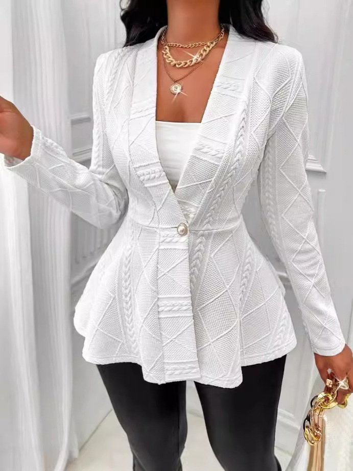 Damen Frühling/Herbst Oberbekleidung Retro Jacquard Geometrisch Langarm Halb offener Kragen Jacke
