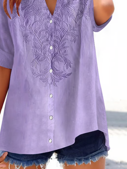 Damen Geblümt Kurzarm Bluse Sommer Print V-Ausschnitt Täglich Lässig Oberteile