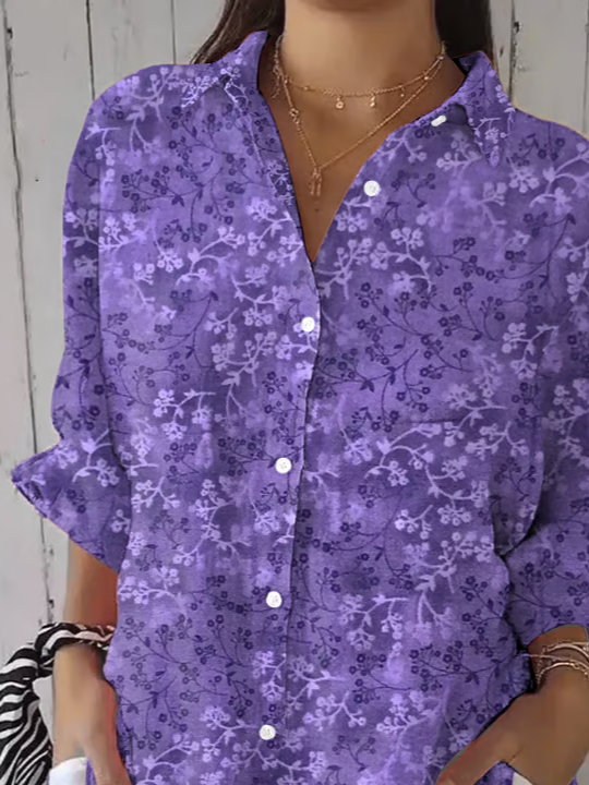 Damen Geblümt Dreiviertelärmel Bluse Frühling/Herbst Print Hemdkragen Täglich Lässig Oberteile
